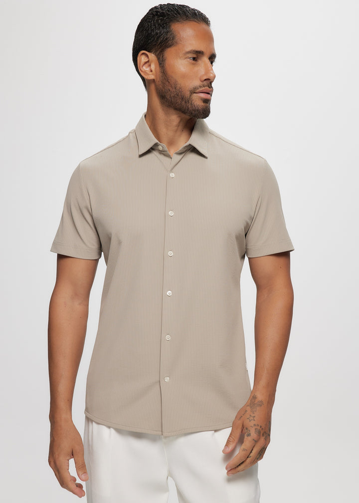 SS Nylon Ottoman Knit Shirt in Desert Beige