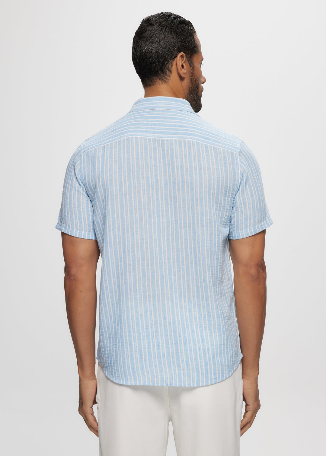 SS Faux Linen Blue Stripe Shirt