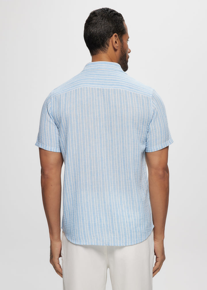 SS Faux Linen Blue Stripe Shirt