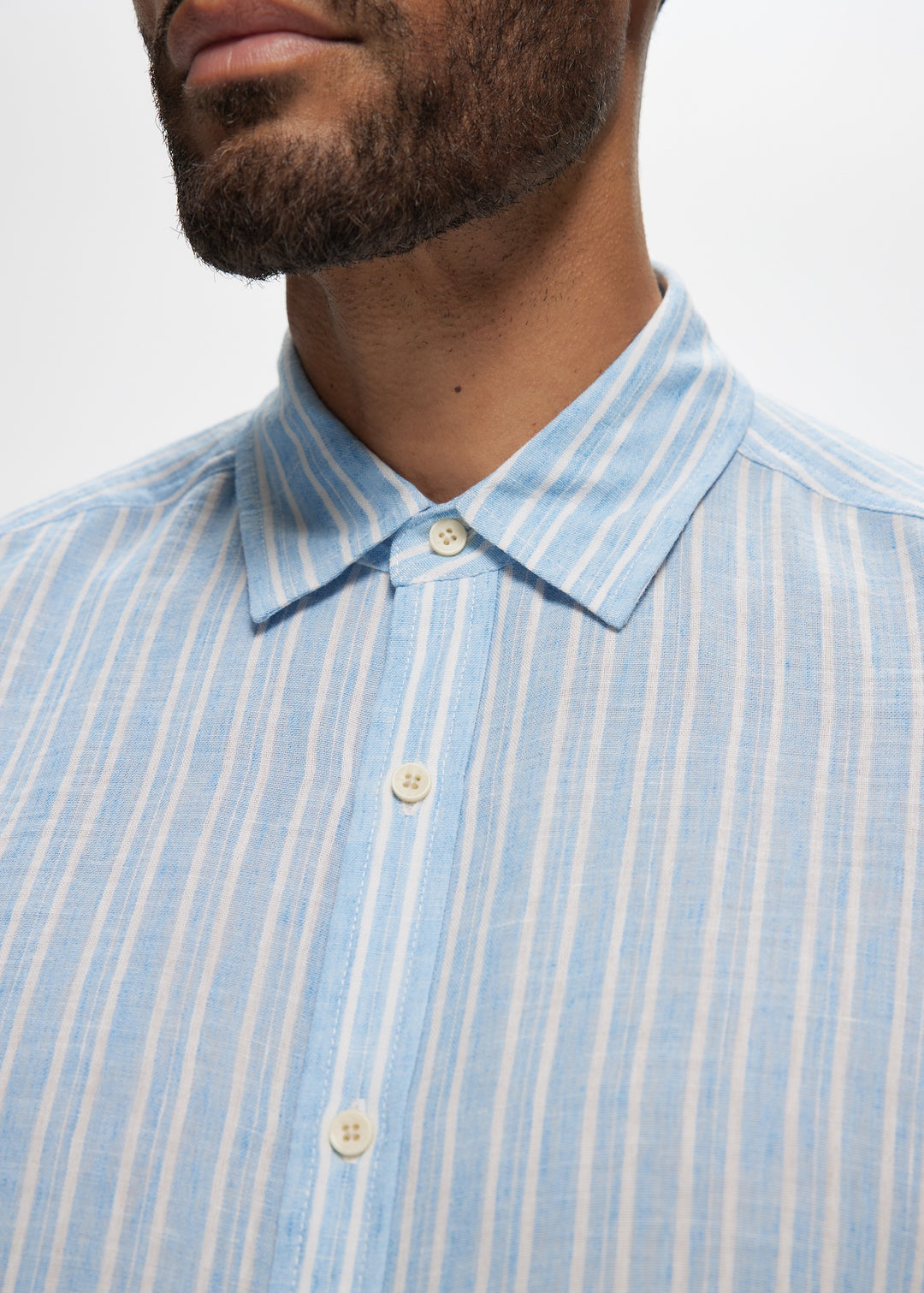 SS Faux Linen Blue Stripe Shirt