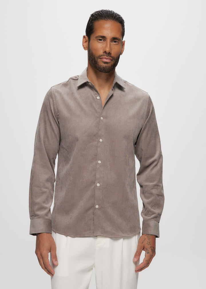 LS Stretch Corduroy Shirt in Stone