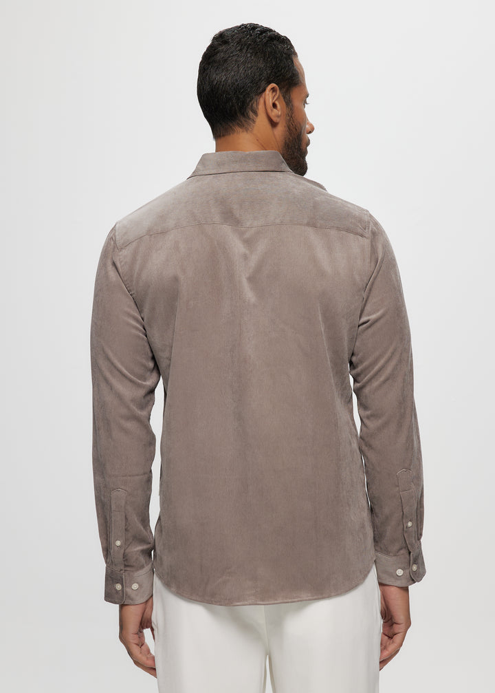 LS Stretch Corduroy Shirt in Stone