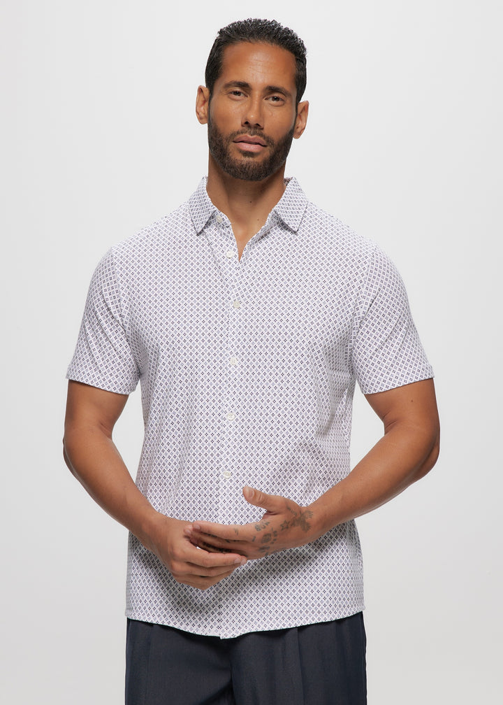 SS White Geo Cotton Knit Jersey Shirt