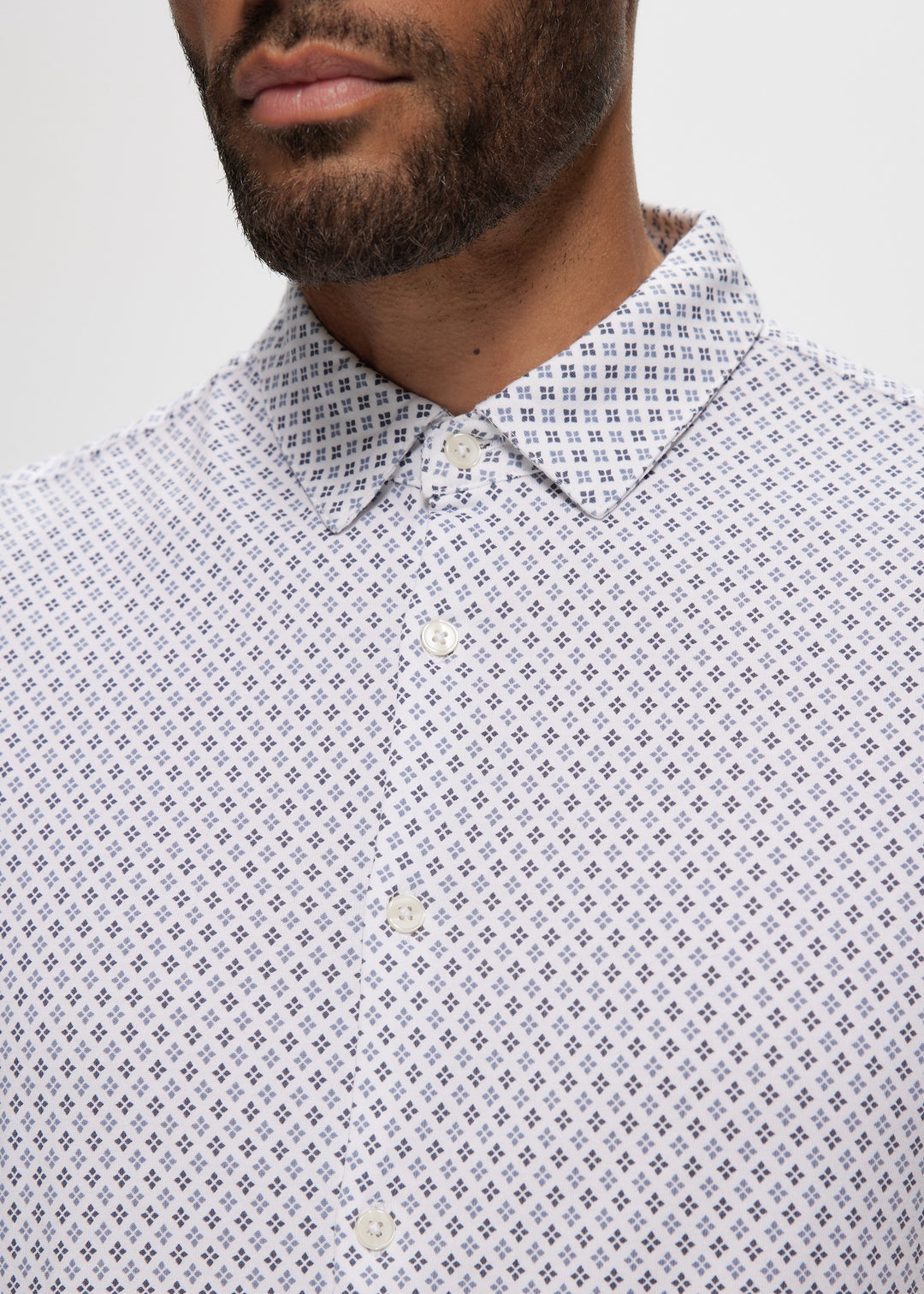 SS White Geo Cotton Knit Jersey Shirt