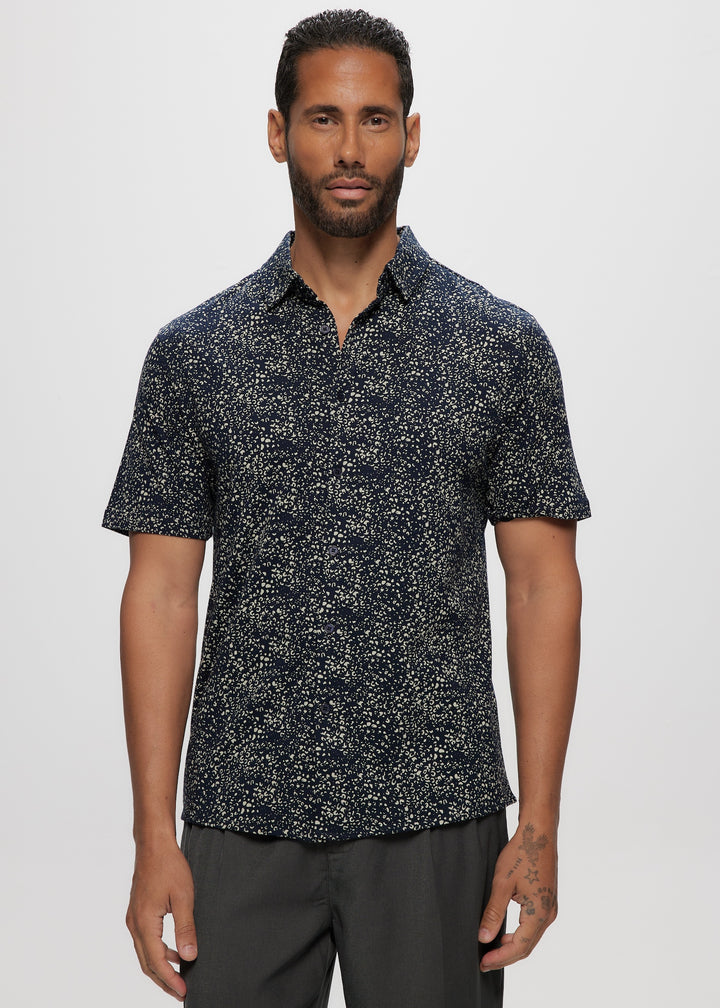SS Navy Abstract Cotton Knit Shirt