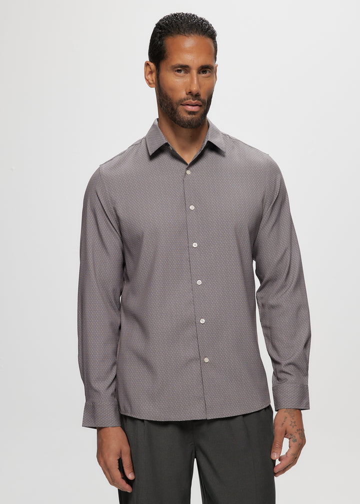 LS Soft Touch Floral AOP Stretch Shirt in Taupe