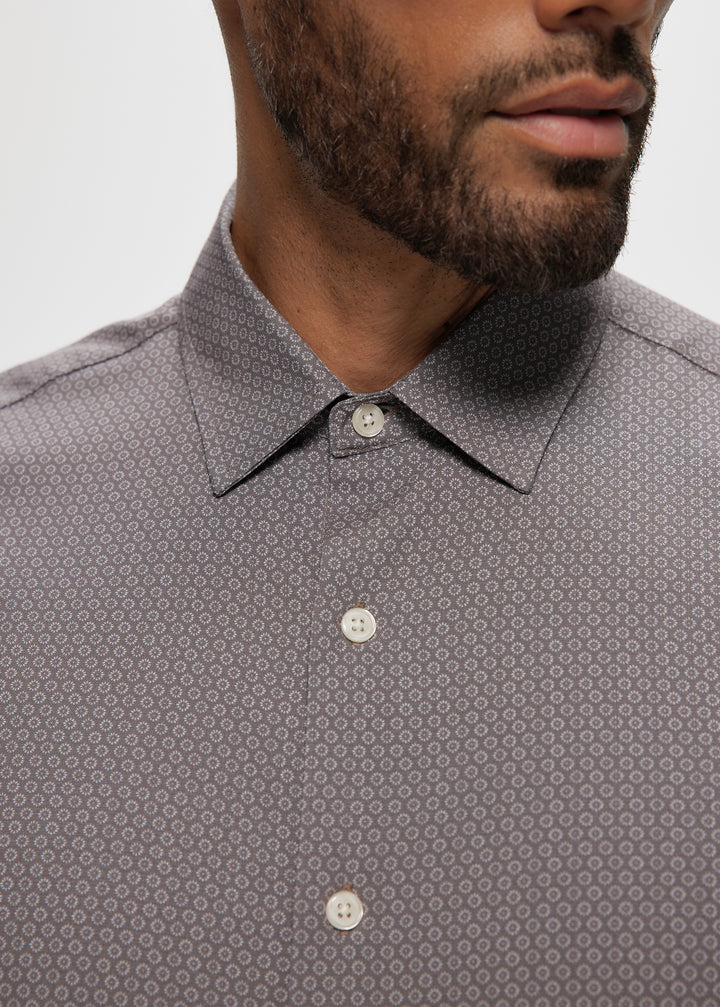 LS Soft Touch Floral AOP Stretch Shirt in Taupe