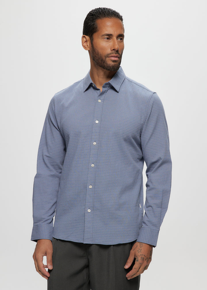 LS Mini Stripe Stretch Dobby Shirt in Blue Grey