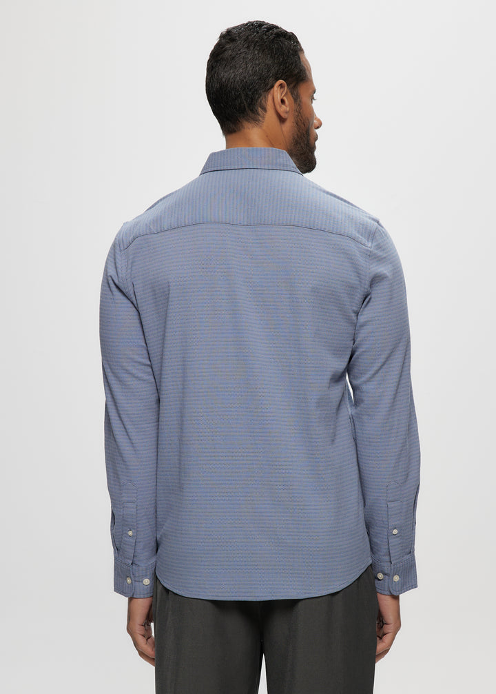 LS Mini Stripe Stretch Dobby Shirt in Blue Grey