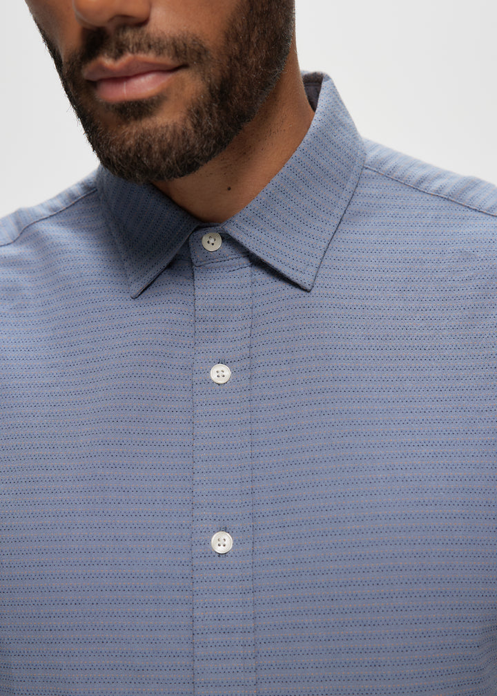LS Mini Stripe Stretch Dobby Shirt in Blue Grey