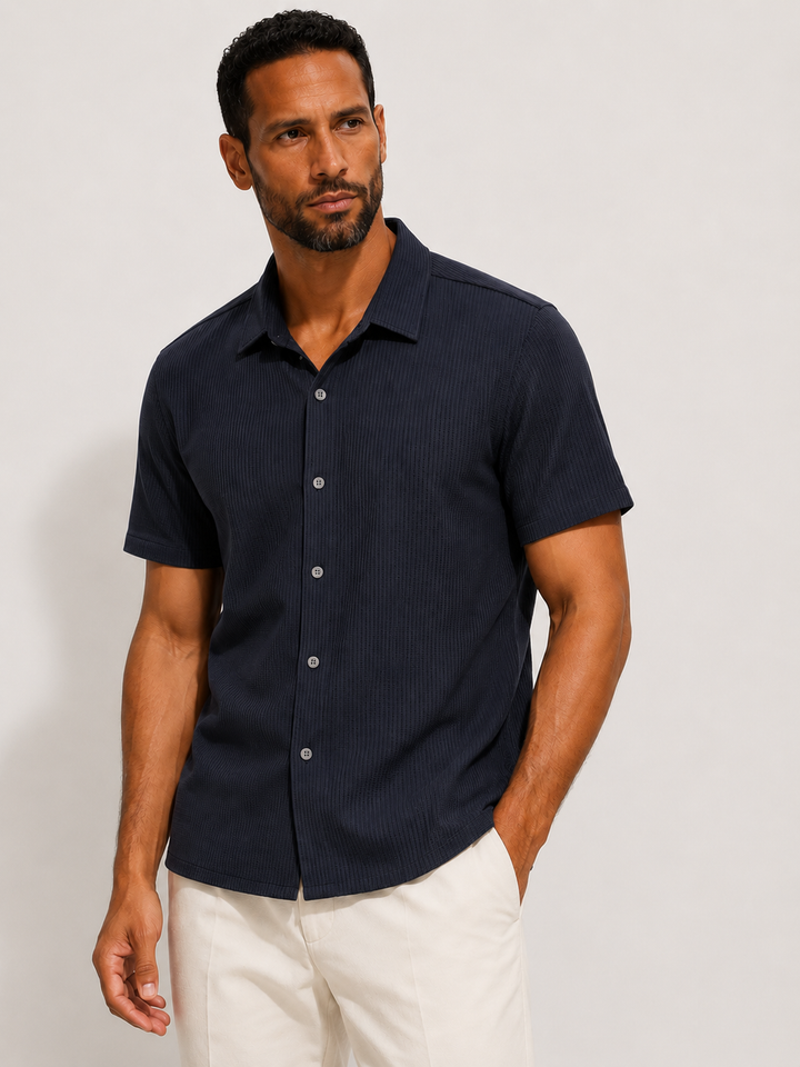 SS Nylon Ottoman Knit Shirt in Dark Navy