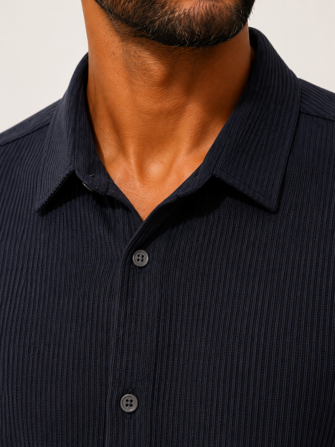 SS Nylon Ottoman Knit Shirt in Dark Navy