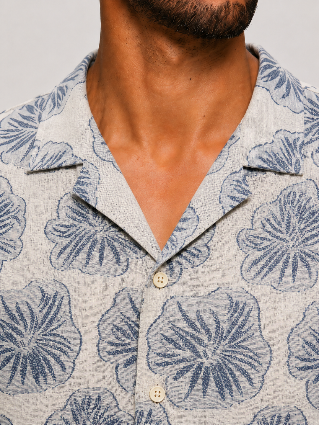 SS Jacquard Navy Chambray Floral Camp Shirt