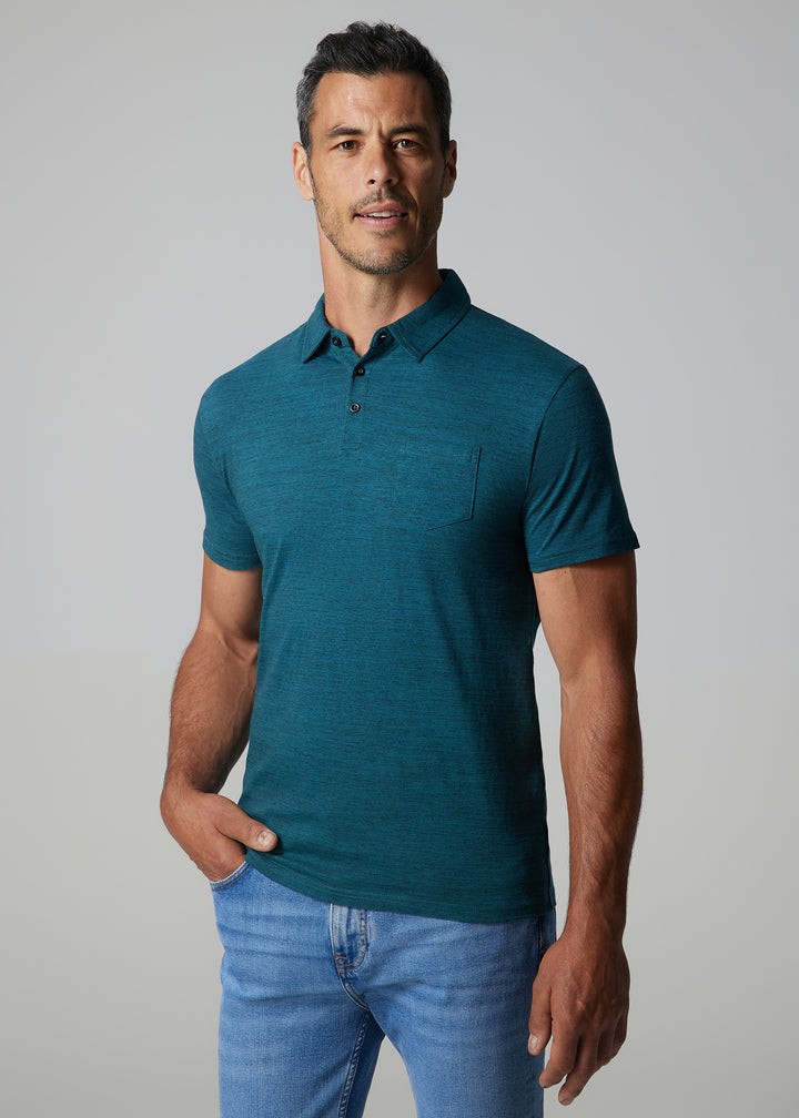 Johnny Cotton Melange Dark Teal  Polo