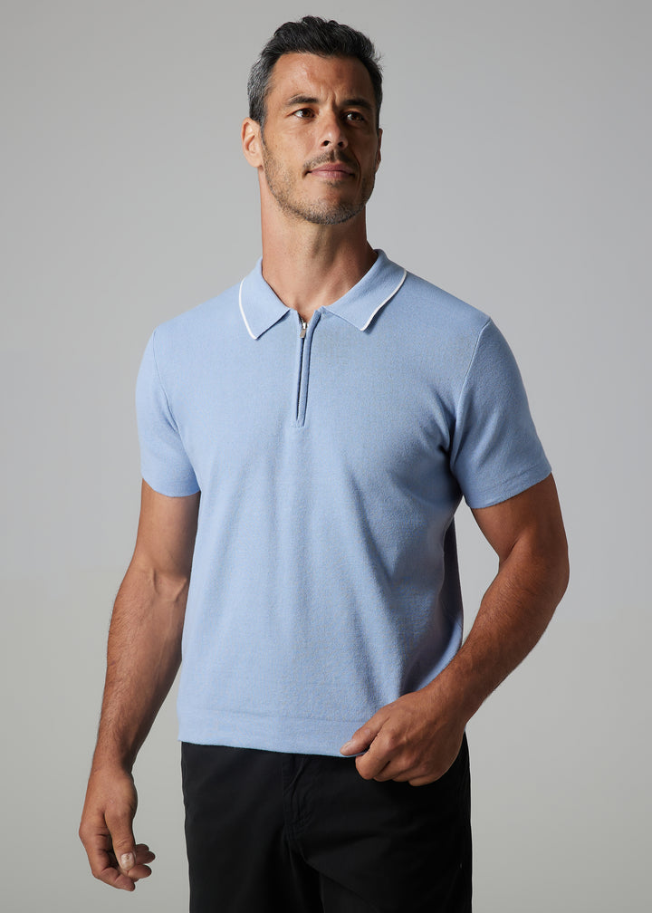 Alfie Light Blue Zip front polo top